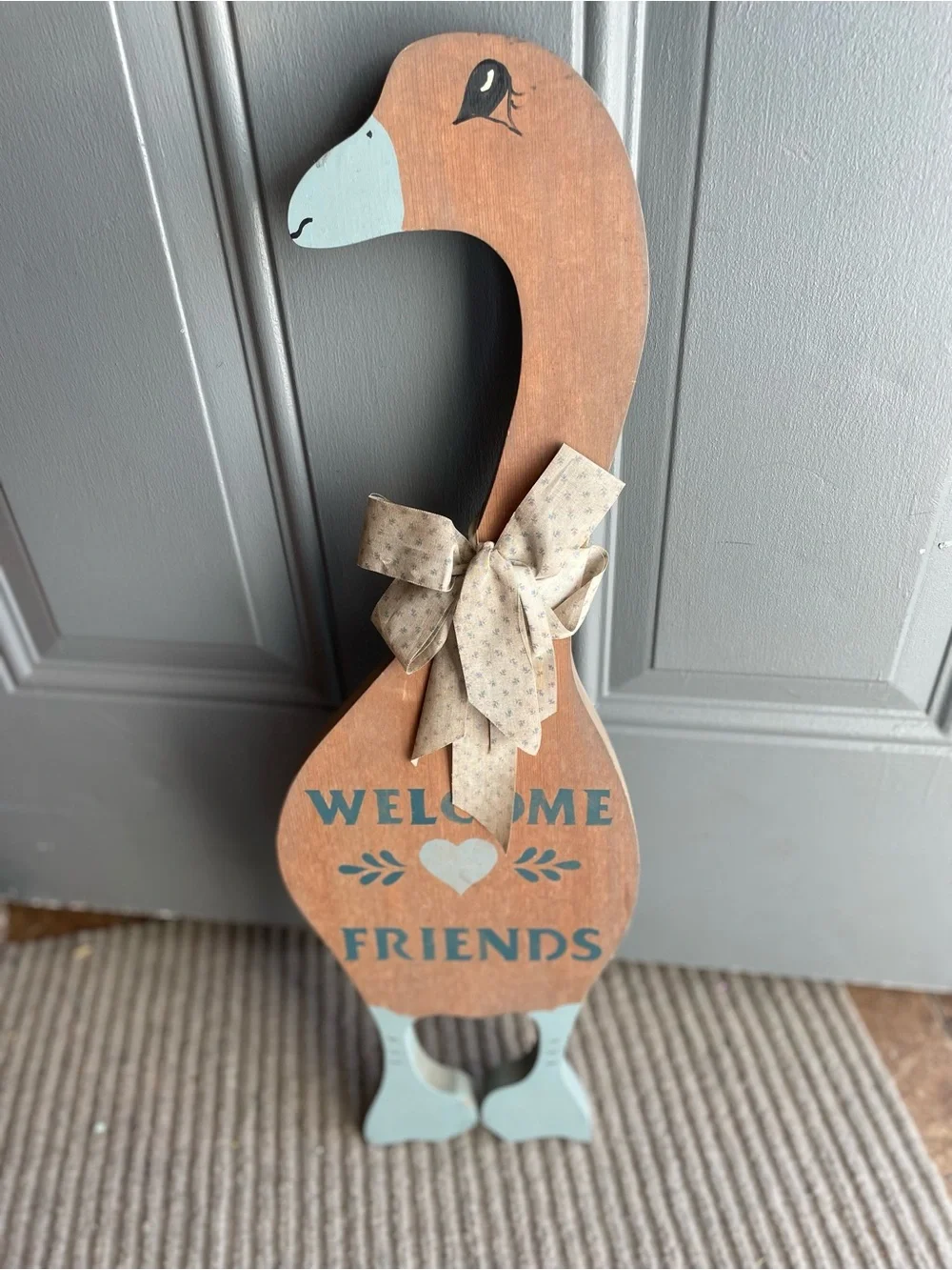 Welcome Friends Wooden Goose Wall Decor Vintage Porch Cottage Handmade Unique